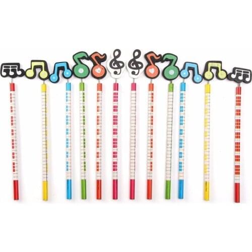 5pcs/lot Musical Note Cartoon Standard Wooden Pencils Stationery for Kids Office School Supplies Pattern Randomly