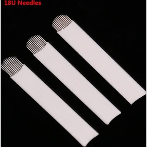 500PCS Laminas Agulhas Tebori Microblading 18U Shape Needles Permanent Makeup Tattoo Needle Flex Blades for Eyebrow Manual Pen