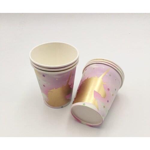 6Pcs/set Cartoon Colorful Unicorn Rainbow Theme Disposable Paper Cup For Kids Birthday Festival Decoration Supplies