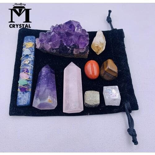 9PCS Natural Amethyst Cluster Quartz Crystal Mineral Specimen Healing Point Column Stones Rough Ore Seven Chakras Stone Gift