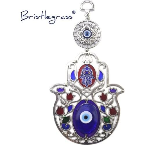 BRISTLEGRASS Turkish Blue Evil Eye Hamsa Hand Rose Flower Amulet Lucky Charm Wall Hanging Pendant Blessing Protection Gift Decor