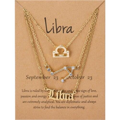 3 PCS/Set Zodiac Pendant Necklace For Women 12 Constellations Letter Gold Chain Choker Jewelry Birthday Gift New Fashion
