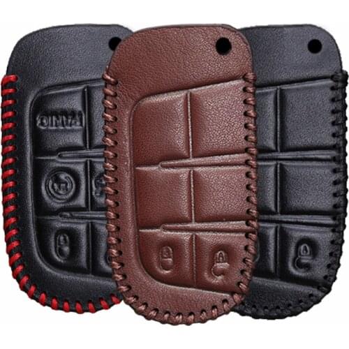 KUKAKEY Genuine Leather Car Key Case Cover For Dodge Caliber Journey Caravan Charger RAM Nitro Stratus Dakota Key Shell Bag