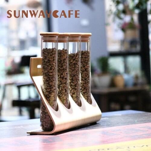 Wooden Coffee Beans Tea Display Rack Stand Glass Test Tube sealed Storage Decorative Ornaments Cereals Canister For Barista