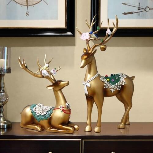 EUROPEAN RESIN DEER ORNAMENTS CRAFTS HOME LIVINGROOM TV CABINET FIGURINES DECORATION OFFICE DESKTOP FURNISHINGS ART WEDDING GIFT