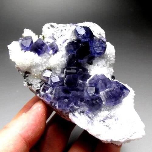 383g Blue Cubic Fluorite on Quartz Matrix - crystals and stones healing Mineral specimen Home Decor feng shui decoration