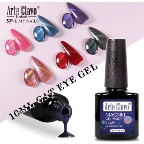 Arte Clavo 10ml Magnetic Gel Nail Polish Cat Eye Nail UV Gel Holographics Glitter Bright Silver Gel Polish Nail Art Varnishes