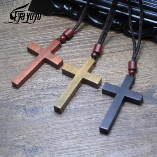 Christ Jesus Wooden Crosses Red Black Wood Cross Pendant Woven Rope Chain Necklace Religious Orthodox Praying Jewelry Religious