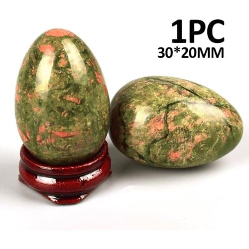 1Set Natural Unakite Gemstone Egg Shape Massage Stone with Wooden Base 30*20mm For Home Decoration