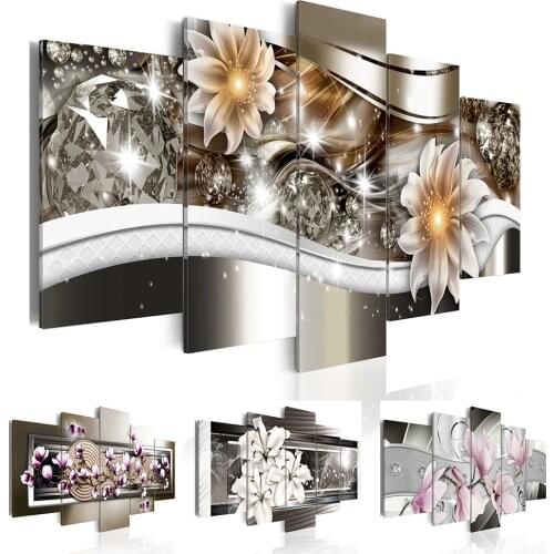 2019 Wall Art Canvas Painting 5 Pieces Mangnolia Flower Orchid Flower Modern Home Decoration,Choose Color And Size((No Frame)