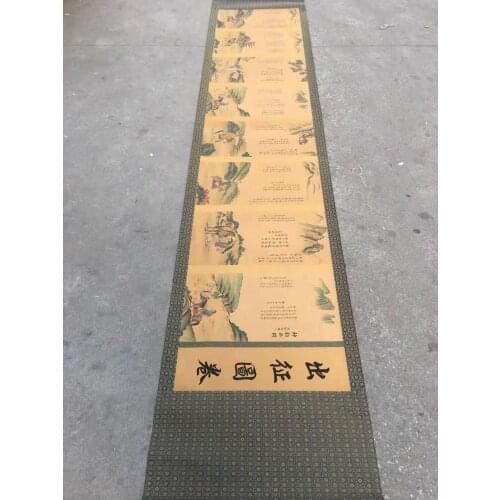 Chinese Qing Dyansty Scroll Painting Army marching map, 350cm long