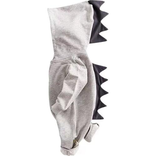 Unisex Rompers Baby Dinosaur Hooded Jumpsuit Solid Color Grey Newborn Baby Boys Girls Unicorn Zipper Long Sleeve Hoodie Romper