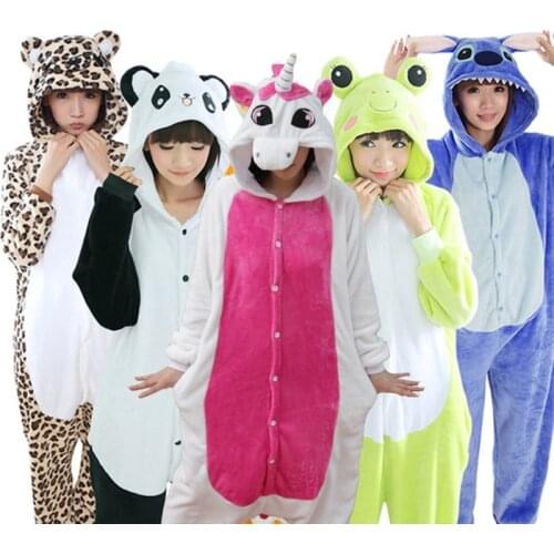 Cute Cartoon Kigurumi Pink Unicorn Pajamas Hooded Onesie Adult Women Animal Halloween Christmas Panda Stitch Dinosaur Sleepwear