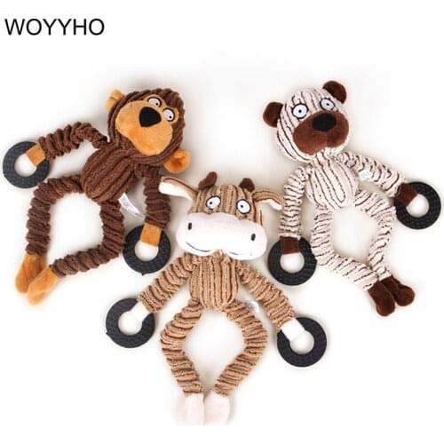 Cartoon Pet Dog Toys Monkey Cow Bear Shape Resistance To Bite Dog Chew Toy Tooth Cleaning Squeaky Plush Dog Toys For Small Dog
