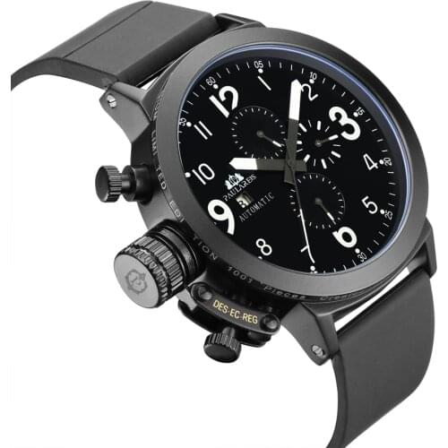 Men Automatic Self Wind Mechanical Rubber Strap Black Silver Boat Case Orange Blue Yellow Grey Fashion U Left Hand Watch