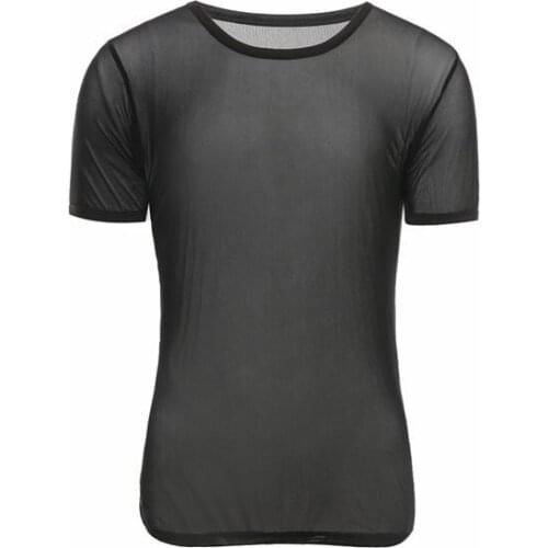 Men Sexy Undershirt Ultra-thin Mesh Sleep Underwear Shirt Close-Fitting Short Sleeve Relax Breathable Undershirts Dropshipping