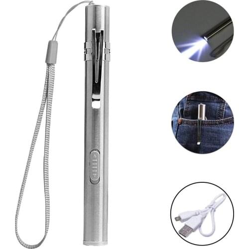 Stainless Steel Mini Waterproof USB Rechargeable LED Flashlight Lamp Torch Light