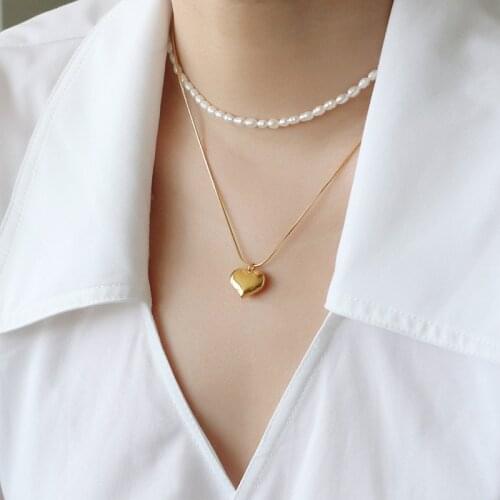 Stainless Steel Necklace 18 k Gold Plating Vintage Heart Pendant Snake Chain Fashion Titanium Woman Girl Gift Accessory Washable
