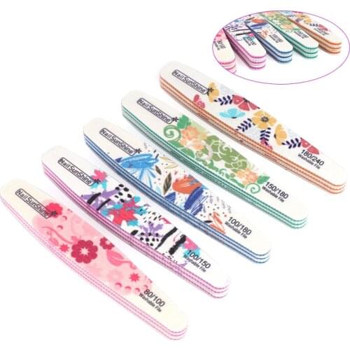 100Pcs Nail Files Washable Grinding Polishing File Mix Grit Buffer Lime Flower Printed Sandpaper Strong Thick Files For Manicure
