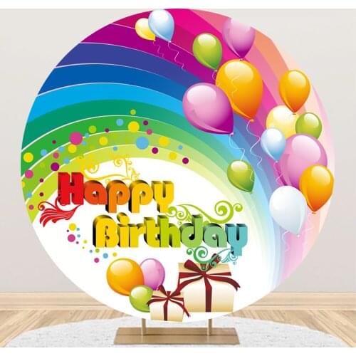 Laeacco Rainbow Cartoon Balloon Child Birthday Party Round Circle Background Portrait Customized Poster Backdrop For Photography
