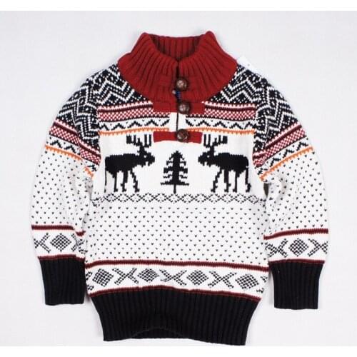 Christmas Childrens Sweaters A Generation of European and American Boys Elk Casual Cotton Woven Flowers Big Children