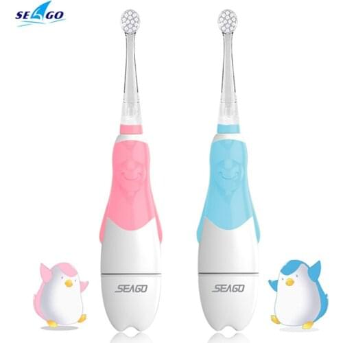 SEAGO SG-513 Kids/baby Sonic Electric Toothbrush for 0-12 Years Old Baby Children Safety Battery Waterproof with 4 Brush Heads