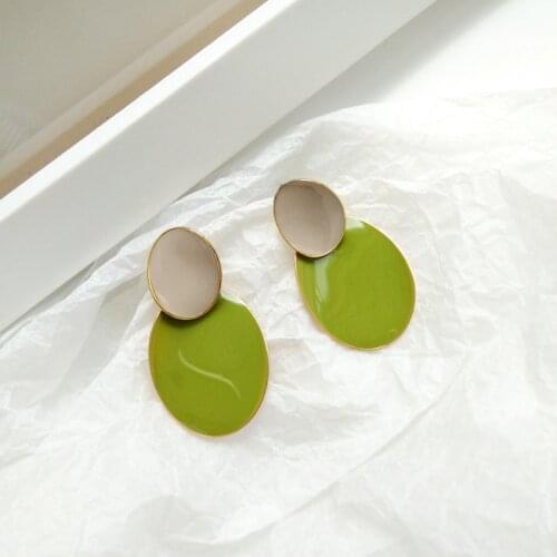 Trendy Alloy Avocado Green Slice Clips on Earring Without Piercing irregular oval Round Disc No Hole Clip Earrings