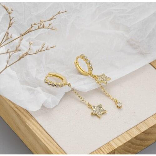 New Fashion Shiny Cubic zircon Star Hoop Earrings For Women Girls Gold Water Drop Asymmetric Prevent boucle oreille Jewelry