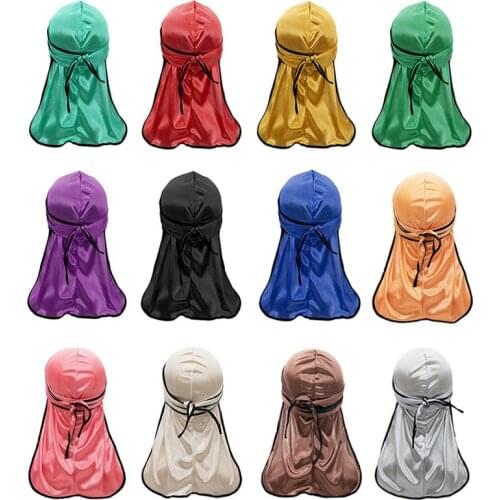 Imitation Silk Scarf Bandanas Beanies Durag Pirate Cap for Men Women Turban Headwear Unisex Head Wrap Hair Accessories