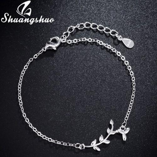 Shuangshuo New Fashion Leaf Bracelets & Bangles Cuff Bracelets for Women Chain Link Bracelet Female Plant Jewelry Charm Bracelet