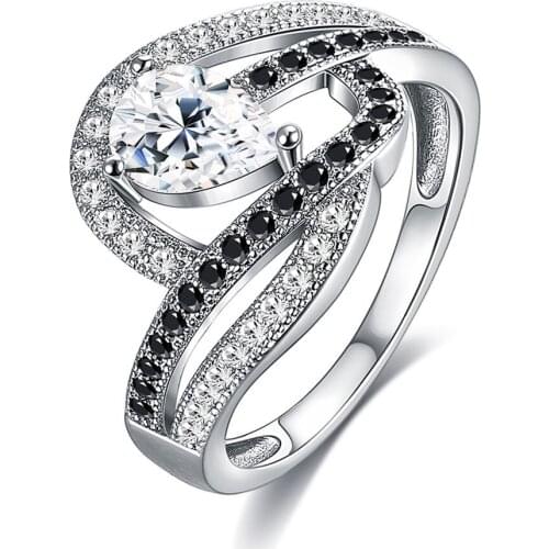 SILVERHOO Ring For Women S925 Sterling Silver European And American Style Zirconia Encrusted Double Ring Gifts Fine Jewelry