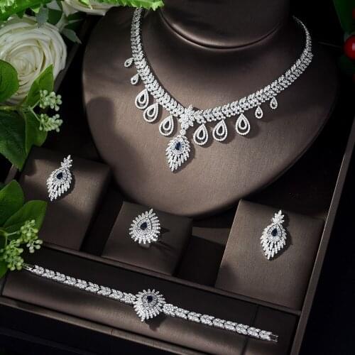 HIBRIDE Shinning AAA Cubic Zirconia Earrings and Necklace Jewelry Set Dubai Jewelry Sets for Women parrure bijoux femme N-1097