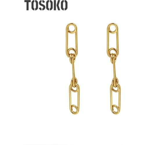 TOSOKO Stainless Steel Jewelry Paper Clip Chain Earrings Womens Fashion Pin Earrings BSF449