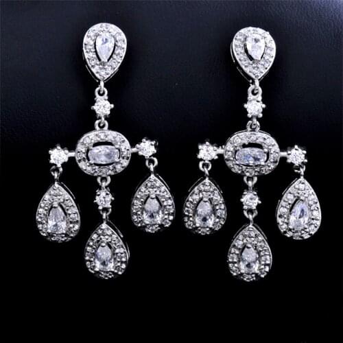 YAN MEI Fashion Promotional Earrings Silver Color Jewelry Cubic Zircon Dangle Earring GLE2364