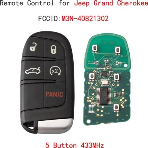 5 Button 433MHz Replacement Smart Remote Key Keyless Fob For Jeep Grand Cherokee 2014-2018 Car Key eps7236 M3N40821302 Chip