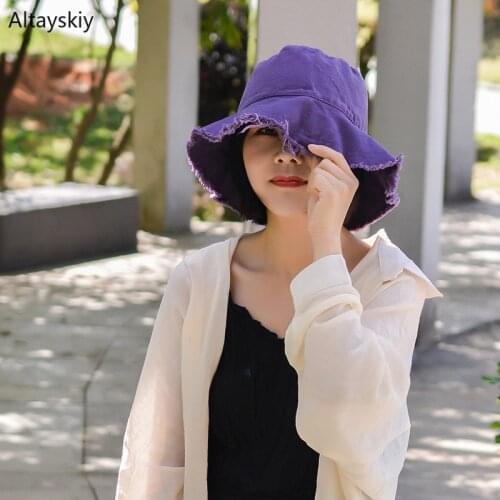 Bucket Hats Women Tassel Sun Shading Simple Solid Folding Washed Denim Fisherman Hat Womens Japanese Style All-match Trendy Chic