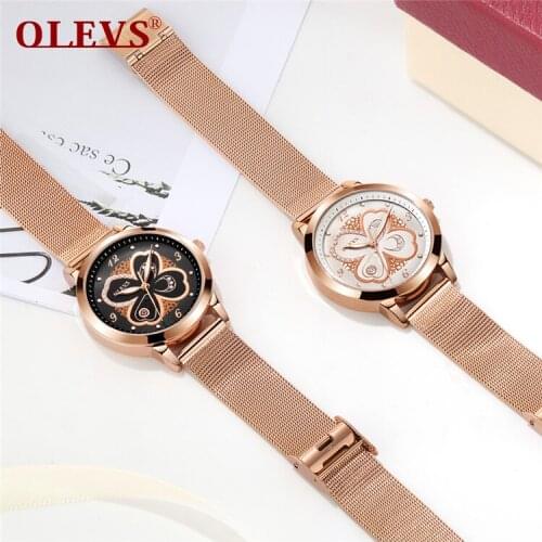 OLEVS 5188 S Women Fashion Rose Gold Ladies Watch Stainless Steel Luxury Exquisite Leather Womens Watches relogio feminino new