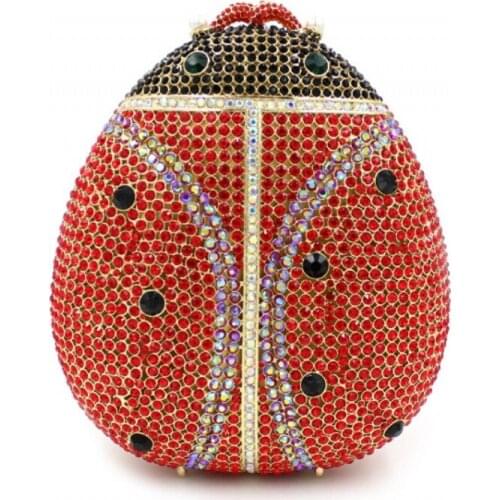 GOLD SILVER Ladybug shape Rhinestone bags Women Party Clutch purse Fashion Crystal Gold Metal Purses Lady Dinner Chain Handbags