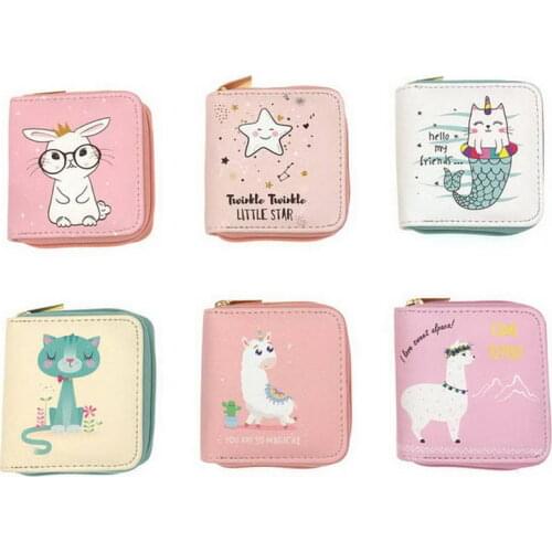 KANDRA Womens Small Purse Alpaca PU Leather Women Short Wallets Animal Print Cartoon Zipper Clutch Wallet Card Holder Mini Bag