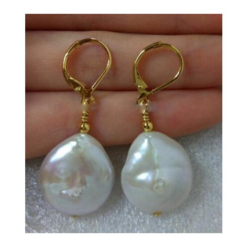 11-12mm South Sea White Baroque Pearl Earrings 14k/20 Gold Plating Hook