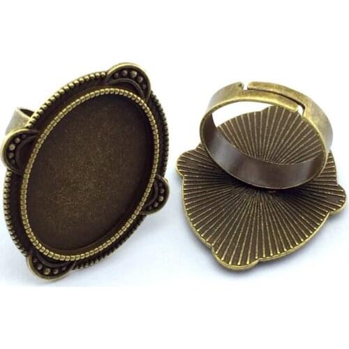 18*25mm 5pcs Ring Setting Antique Bronze Copper Plated Adjustable Oval Glass Cabochon Blank Base Supplies for Jewelry F49