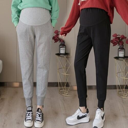 8034# Maternity Pants Spring Autumn Sport Style Pants Loose Comfy Belly Support Pants Elastic Waist Maternity Trousers