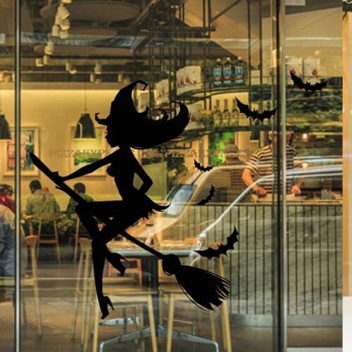 9563 Halloween Broom Flying Witch Stickers Halloween Party Decorations For Window And Background Wall Of Home School And Stores