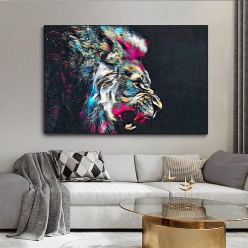 Abstract Colorful Lions Graffiti Canvas Painting Africa Animal Wall Art Posters and Prints Cuadros Decorative Pictures for Home