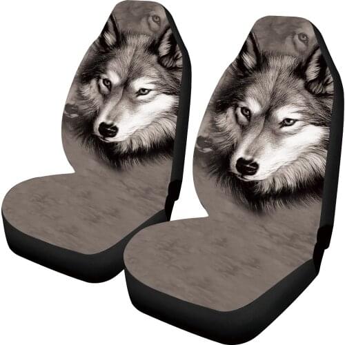 Customized two (one-piece) car seat covers, customized wolf head, skull head, plant pattern, universal front seat protector