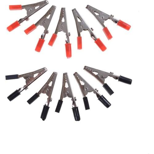 Black Red Plastic Handle Test Probe Metal Alligator Clips 50mm Wholesale 10pcs/lot