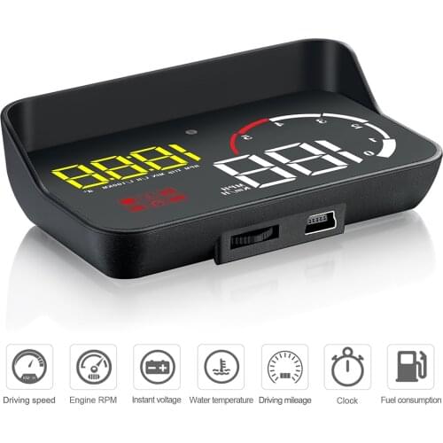 HUD OBD2 Digital Car Speedometer Windshield Projector Head Up Display Overspeed Security Alarm Water Temp RPM With Lens Hood