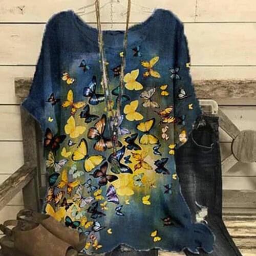 Floral Print Plus Size Vintage Women Blouses Linen Cotton Blend O Neck Short Sleeve Lady Long Shirt Tops Blusas Mujer 2021 #3