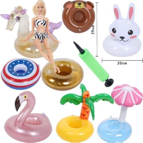 For Barbies Unicorn Flamingo Bunny Swimming Ring Beach Party Tool Fashion Casual Dollhouse Barbies Accessories Doll Toys