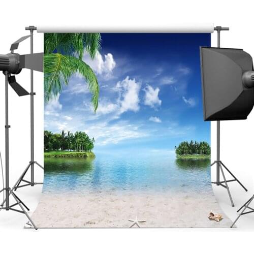 Mehofoto Summer Island Forest Background Blue Sky Sea Backdrop Photography Sandy Beach S-166